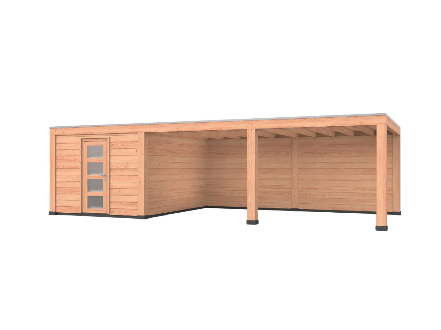 Douglas overkapping, 900 x 400, met schuur en achterwand, Westwood Modern - Afbeelding 1
